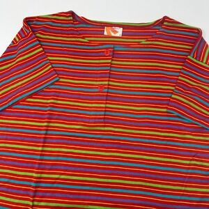 Gudrun Sjoden Red Striped Short Sleeve Henley Cotton Top Small